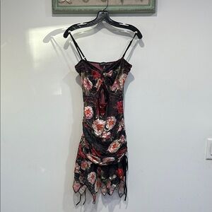 Current Mood Black and Red Floral Mini Dress